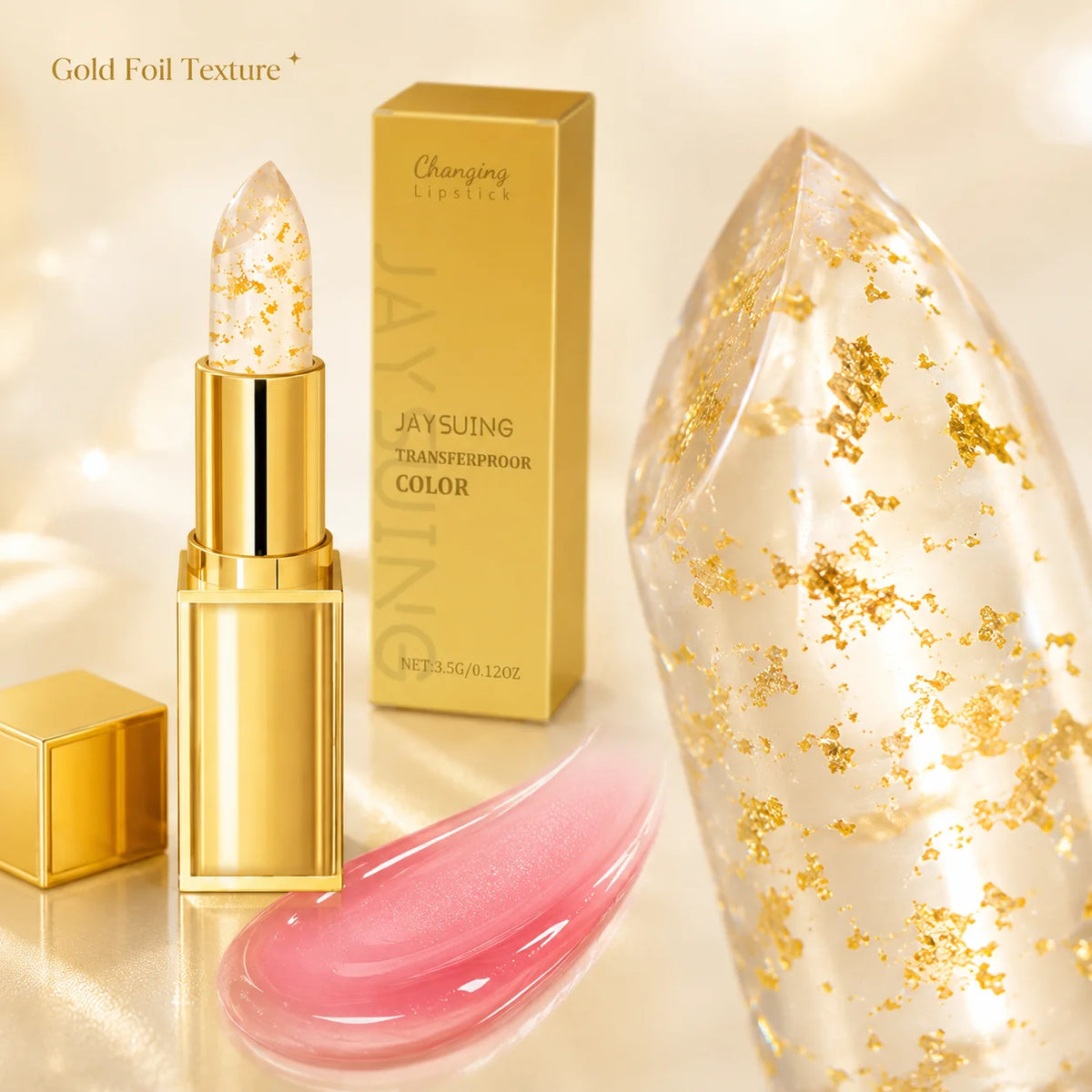 pH-Activated Gold Flake Lip Balm | Nourishing Velvet Gloss Tinted Lip Balm QXL