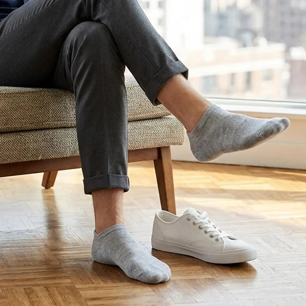 5-Pack Men's Low Cut Ankle Socks | Breathable Cotton Blend Ankle Socks QXL