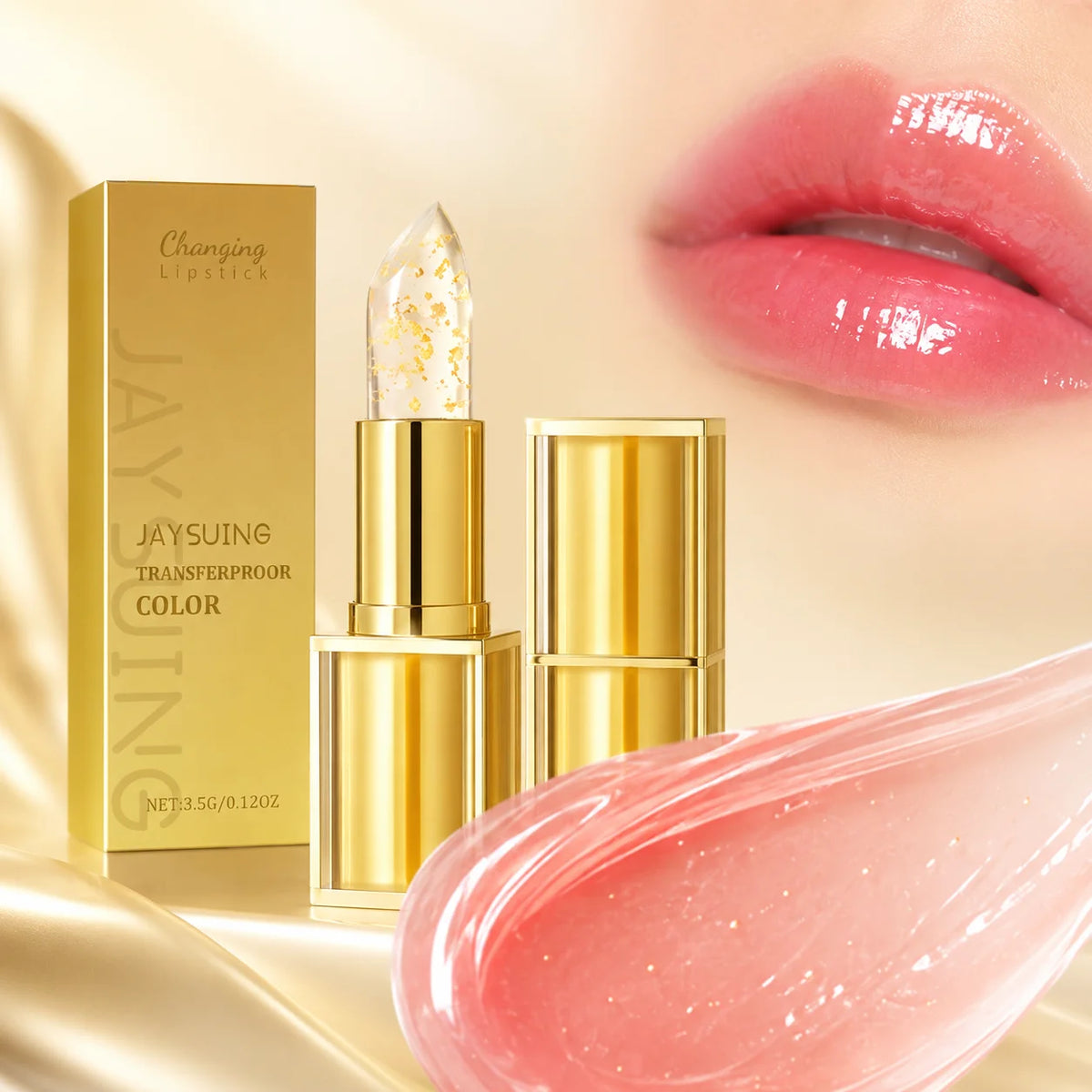 pH-Activated Gold Flake Lip Balm | Nourishing Velvet Gloss Tinted Lip Balm QXL