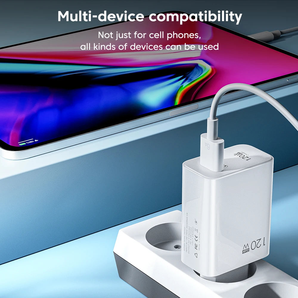 120W GaN USB-C Wall Charger QC3.0 Fast Charge – iPhone & Android GaN Wall Charger QXL