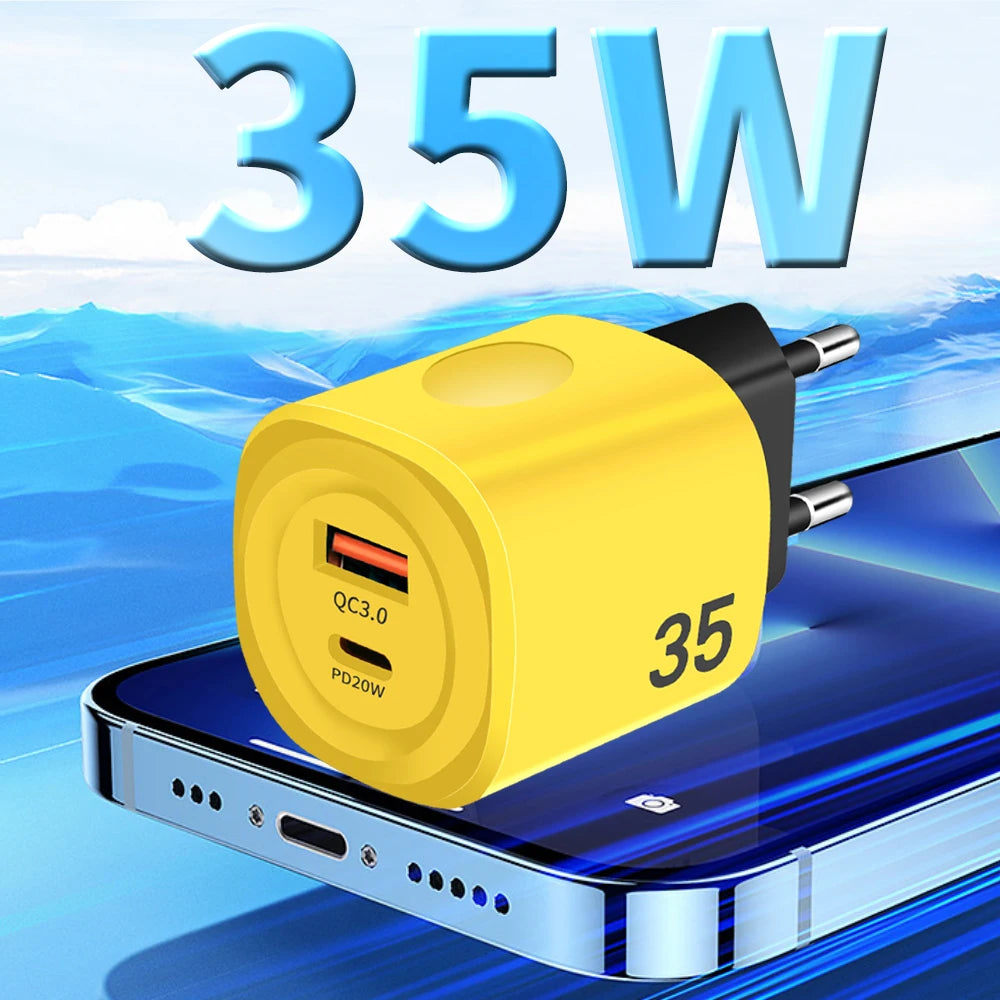 35W USB-C Fast Charger PD 20W QC3.0 Dual Port Travel USB-C Wall Charger QXL
