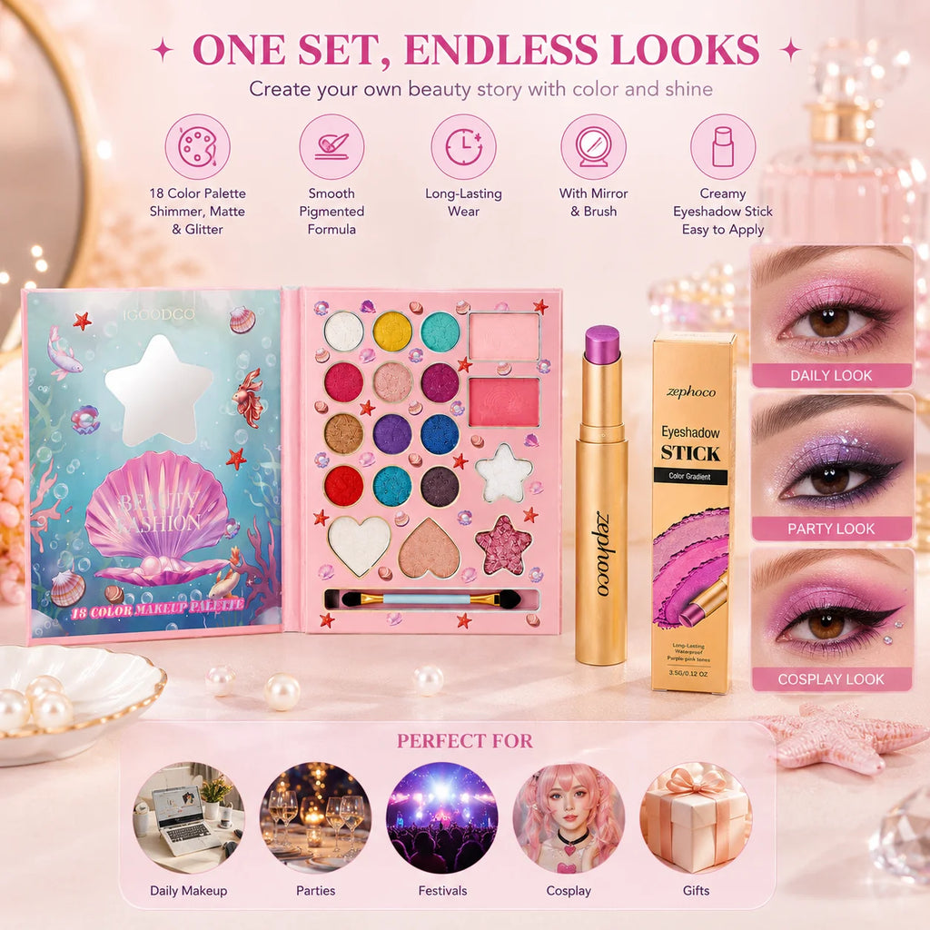Zephoco 18-Color Eyeshadow Palette Book | Shimmer Matte Glitter Eyeshadow Palette QXL