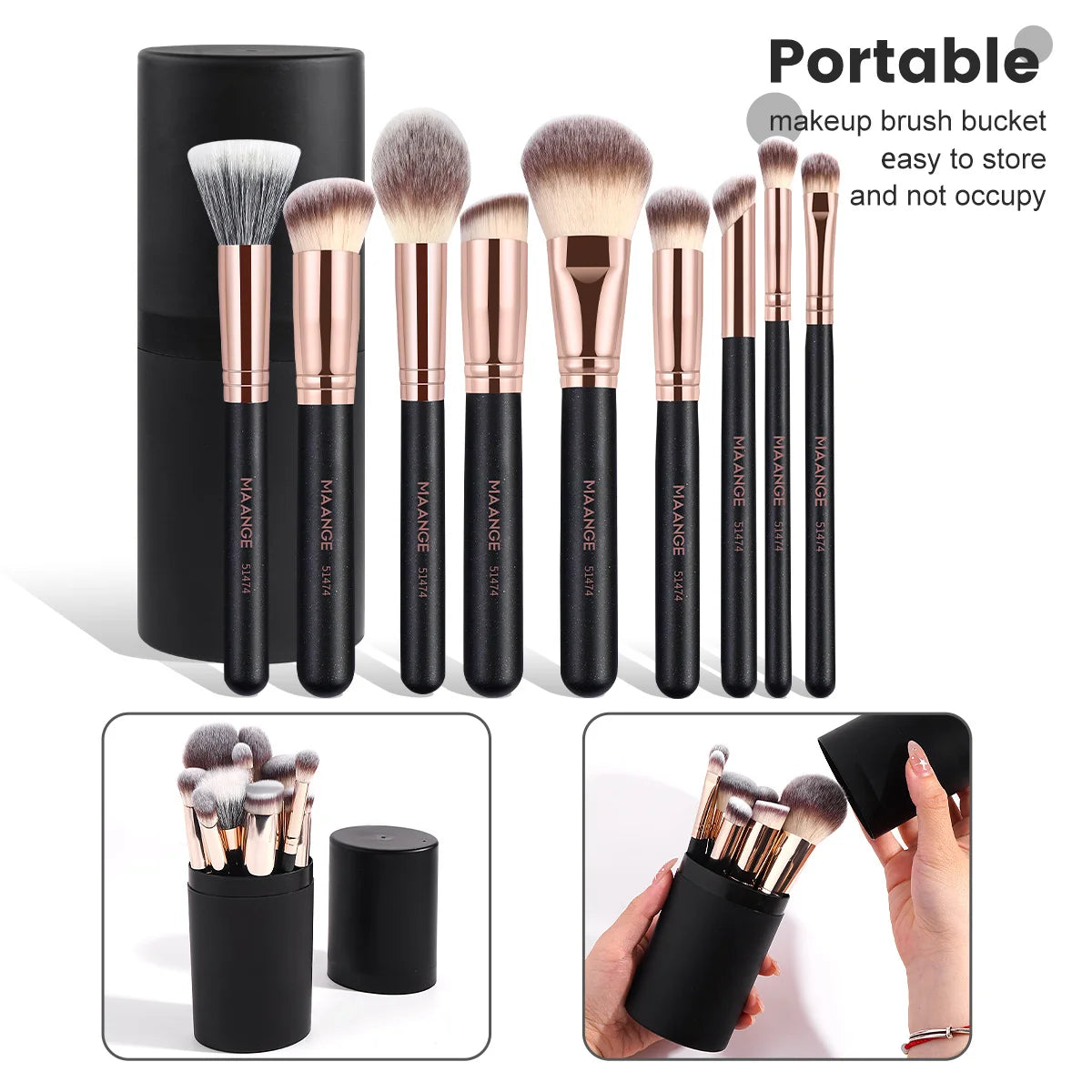 MAANGE 9-Pc Makeup Brush Set with Storage Box | Professional Makeup Brush Set QXL