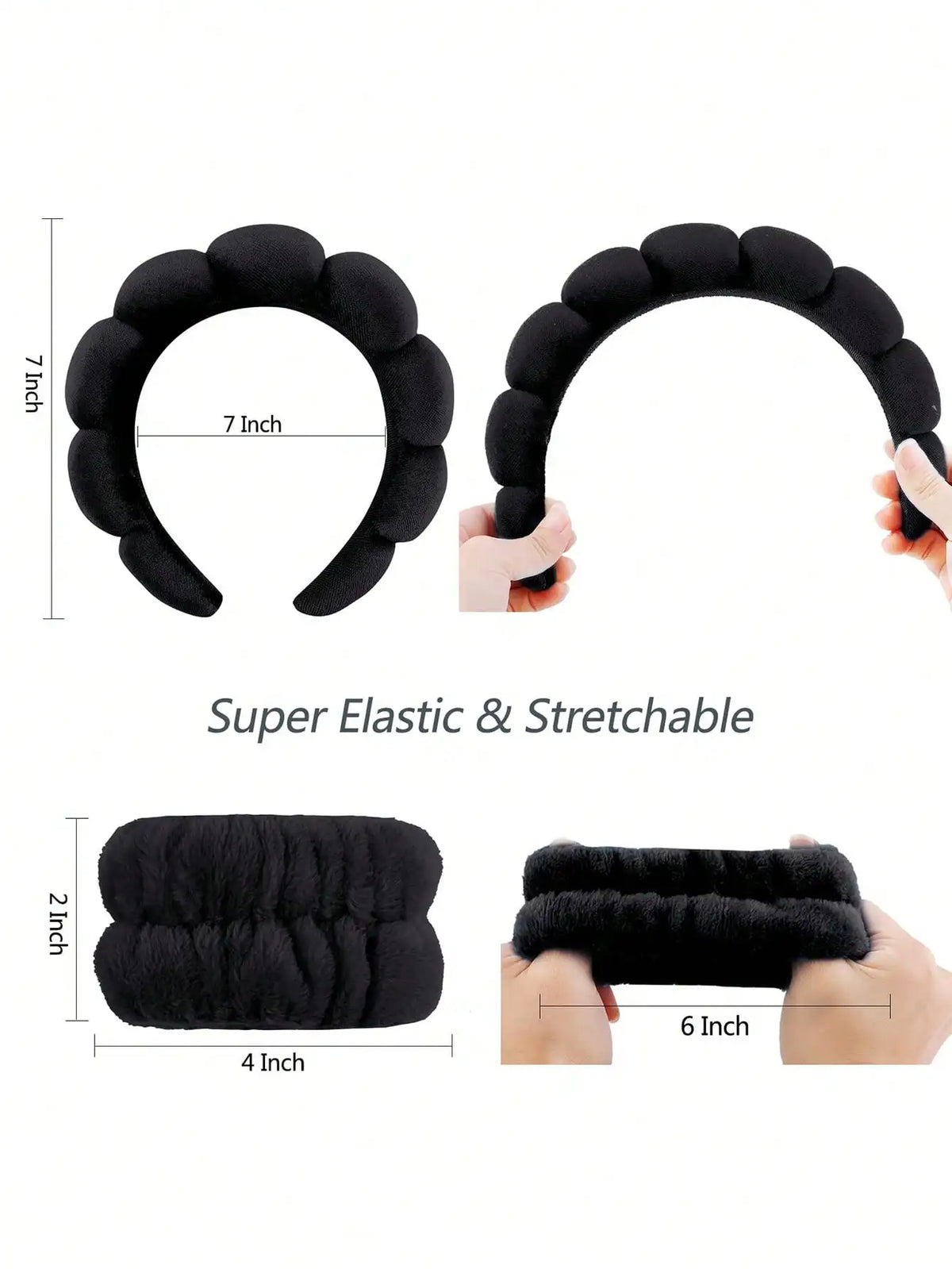 3-Piece Sponge Headband & Wristband Set for Makeup & Skincare Spa Headband Set QXL