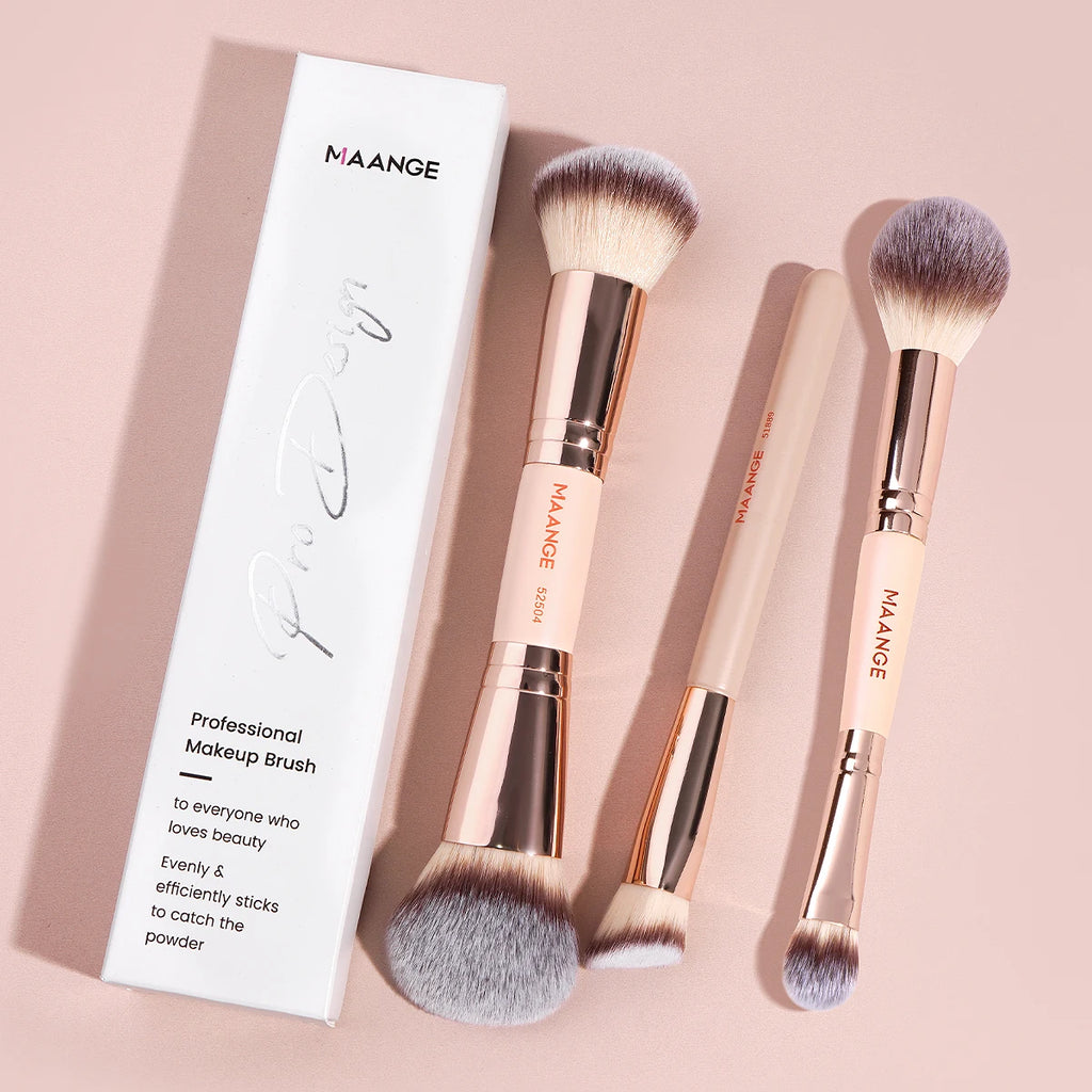 MAANGE 3-Piece Makeup Brush Set | Kabuki, Powder & Foundation Makeup Brush Set QXL