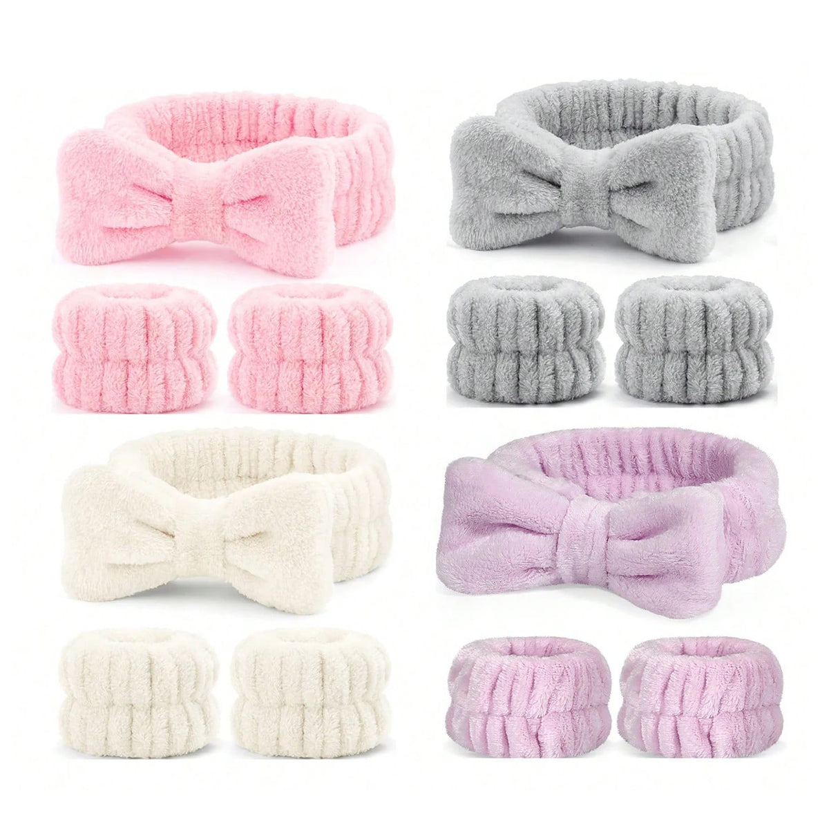 3-Piece Bow Plush Hair Band & Waterproof Wrist Cover Set Skincare Hair Band Set QXL