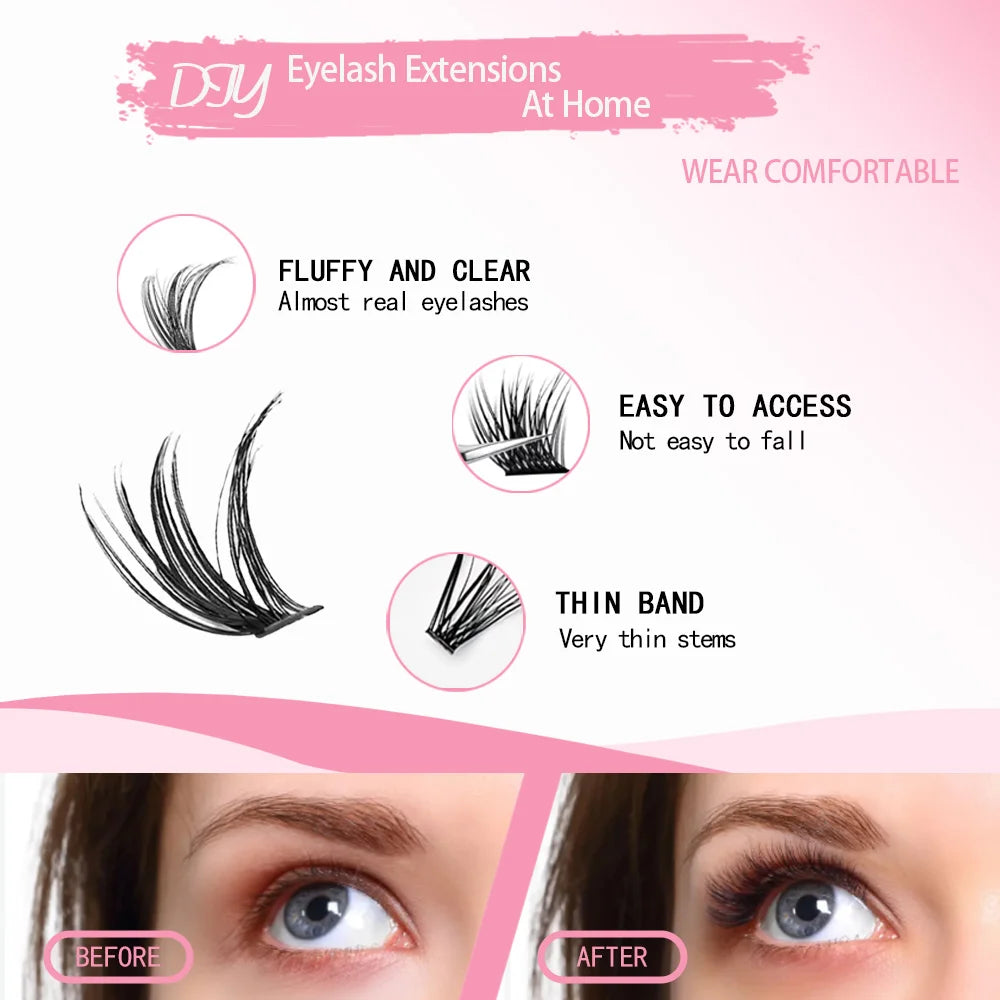 190-Pc 3D Cluster Lashes Kit | DIY Lash Extensions & Bond Seal Lash Extension Kit QXL