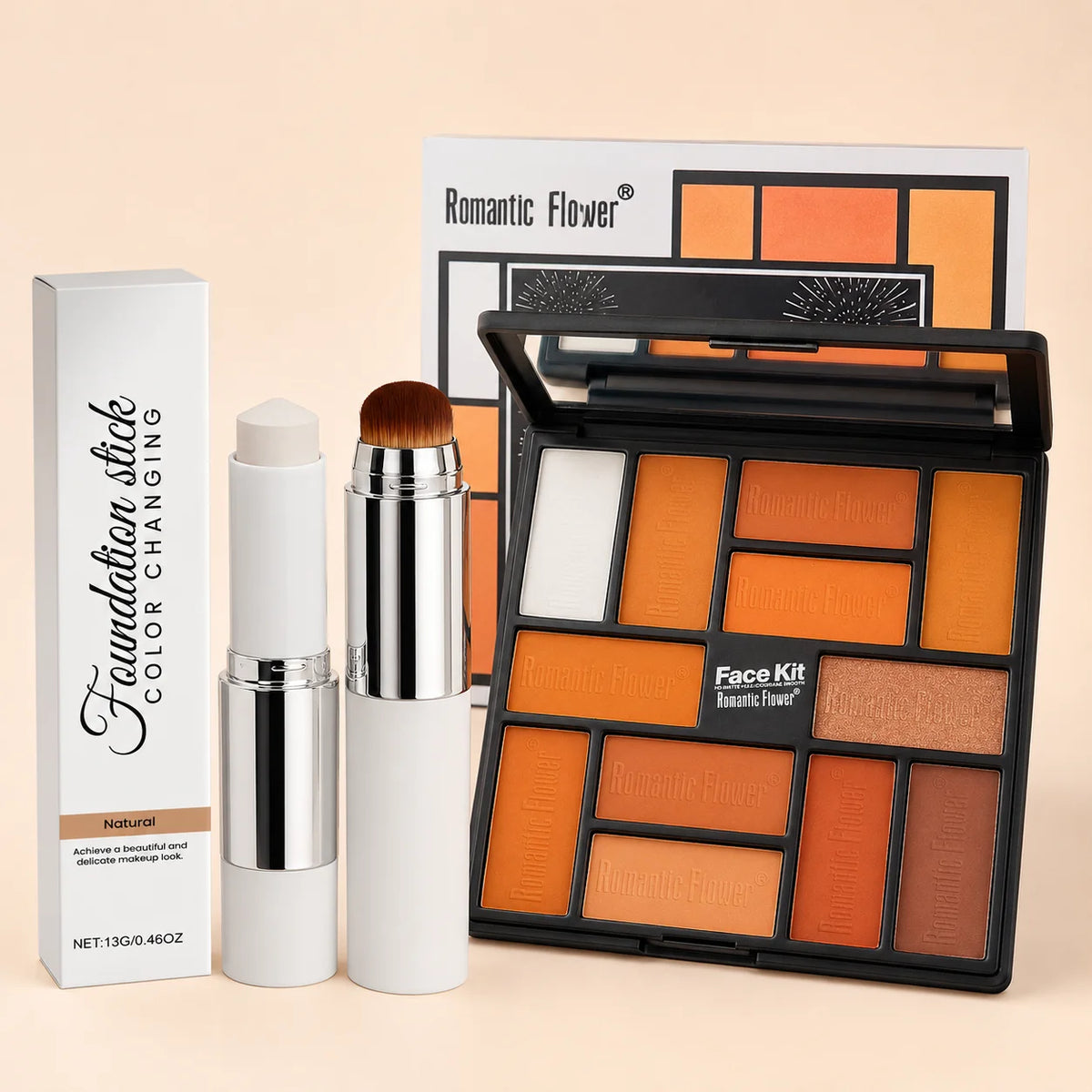 Color-Adapting Foundation Stick & Warm Eyeshadow Makeup Set Makeup Gift Set QXL 2pcs