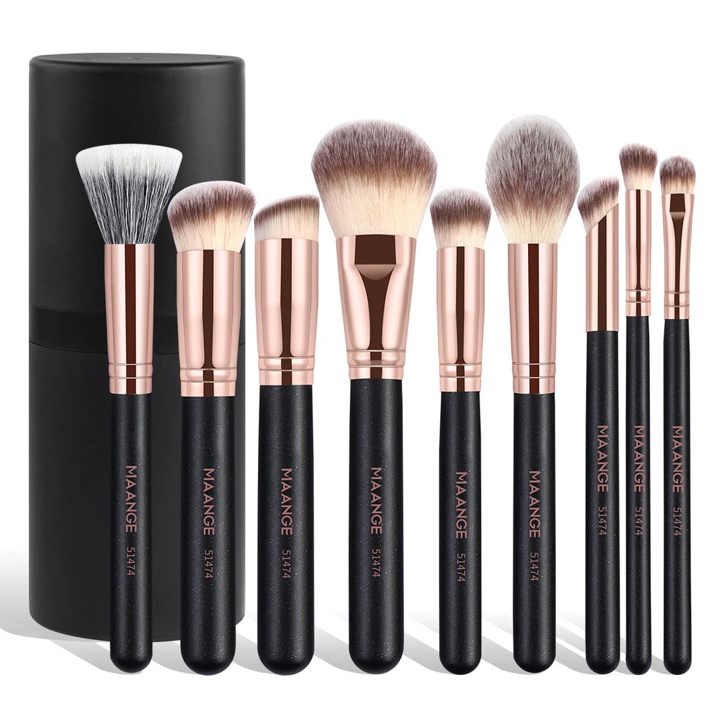 MAANGE 9-Pc Makeup Brush Set with Storage Box | Professional Makeup Brush Set QXL Black