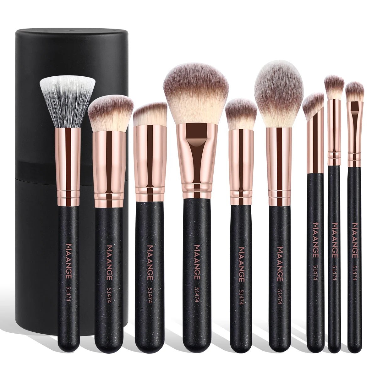 MAANGE 9-Pc Makeup Brush Set with Storage Box | Professional Makeup Brush Set QXL Black