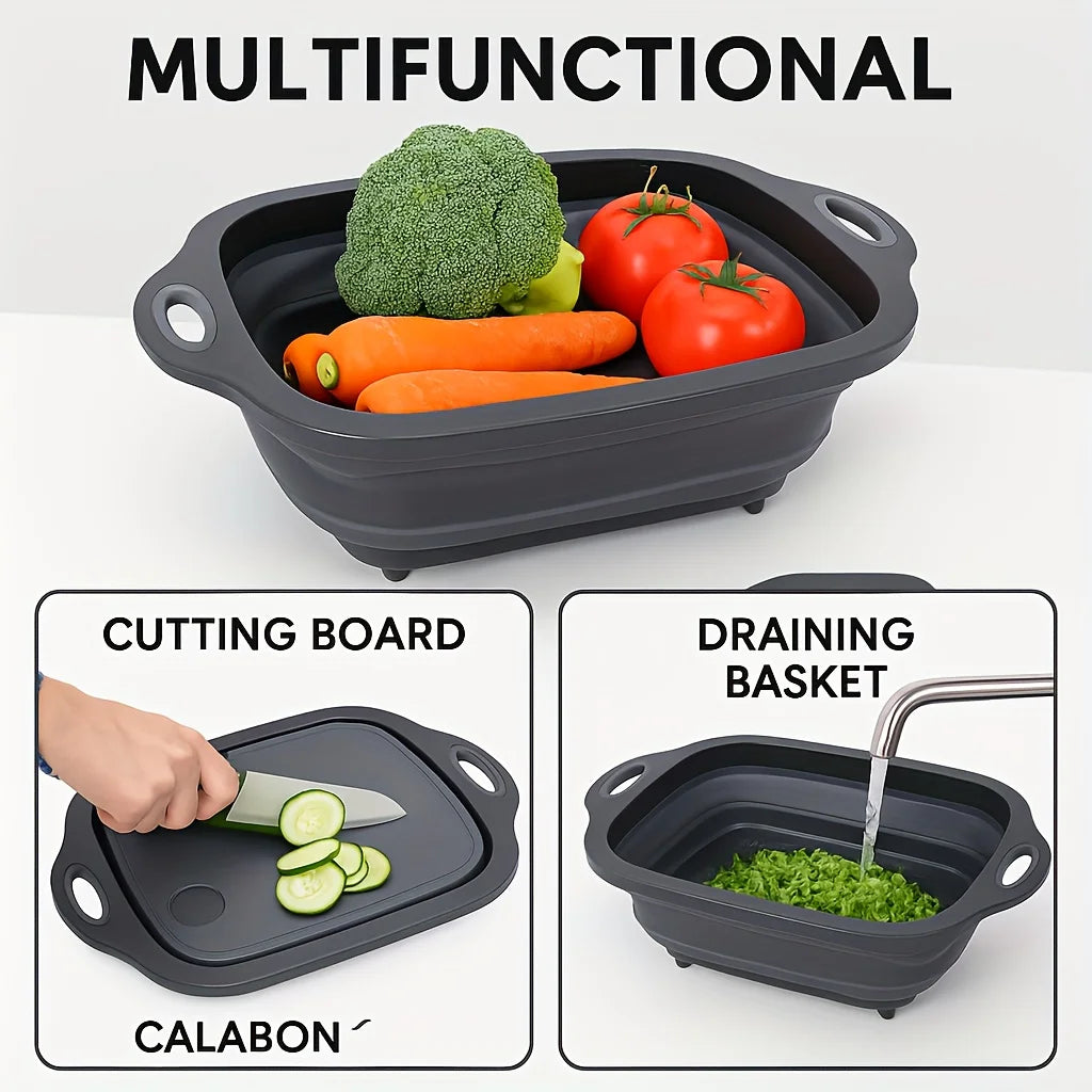 Foldable Vegetable Wash Basin & Drain Basket | 3-in-1 Foldable Drain Basket QXL