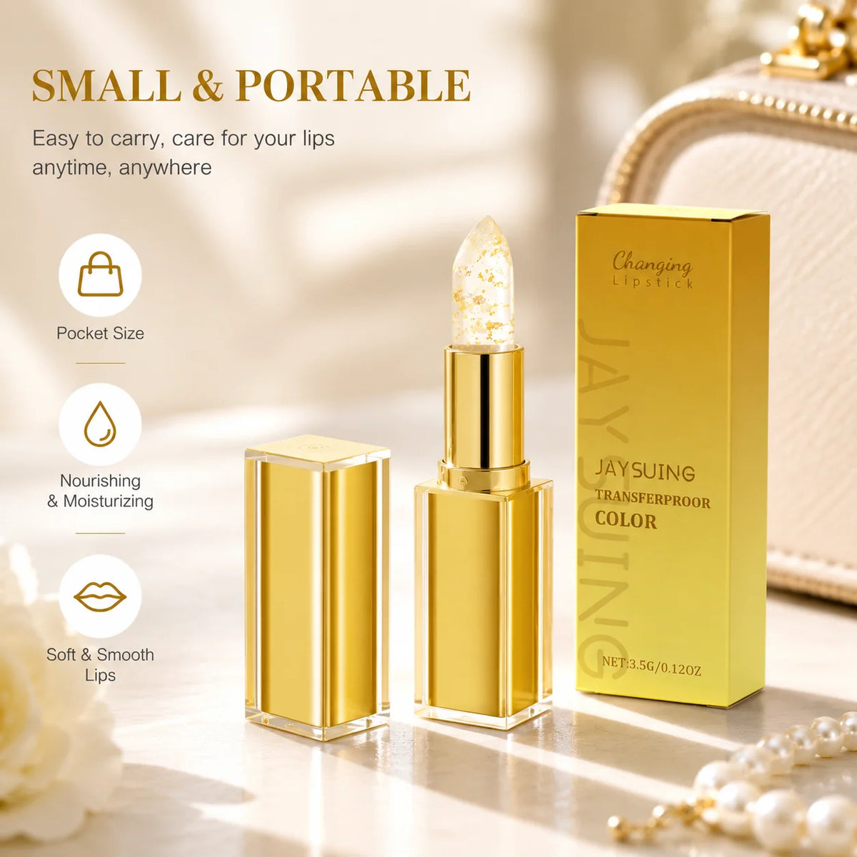 pH-Activated Gold Flake Lip Balm | Nourishing Velvet Gloss Tinted Lip Balm QXL