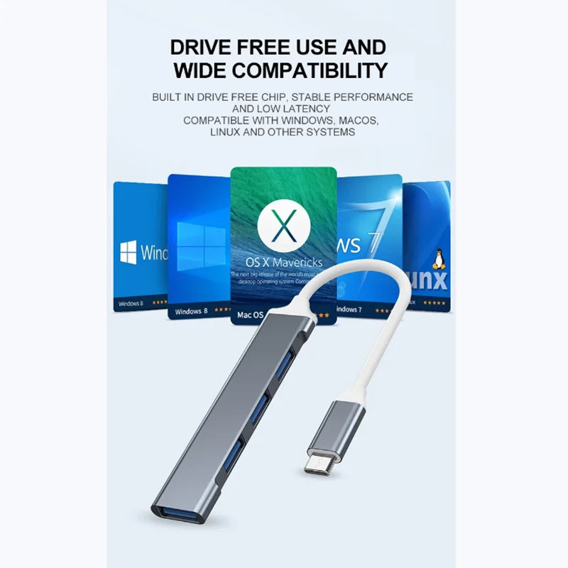 4-in-1 USB-C Hub 3.0 | 4-Port OTG Splitter for Laptop & Phone USB-C Hub Adapter QXL