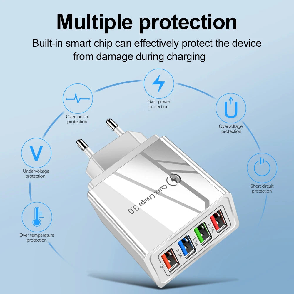 4-Port Quick Charge 3.0 USB Wall Charger 48W | Multi-Device USB Wall Charger QXL