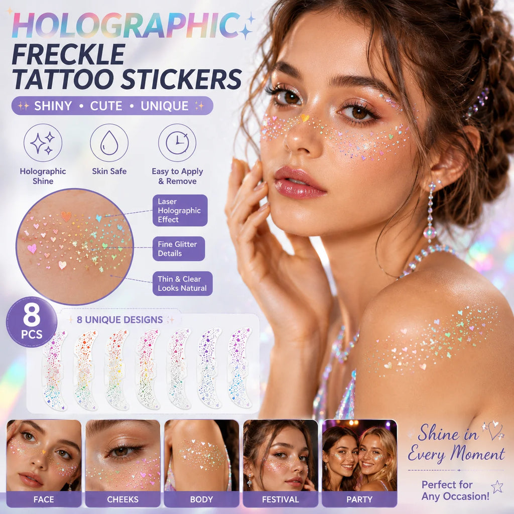 8-Pack Gold Holographic Freckle Temporary Tattoo Face Stickers Temporary Face Tattoos QXL