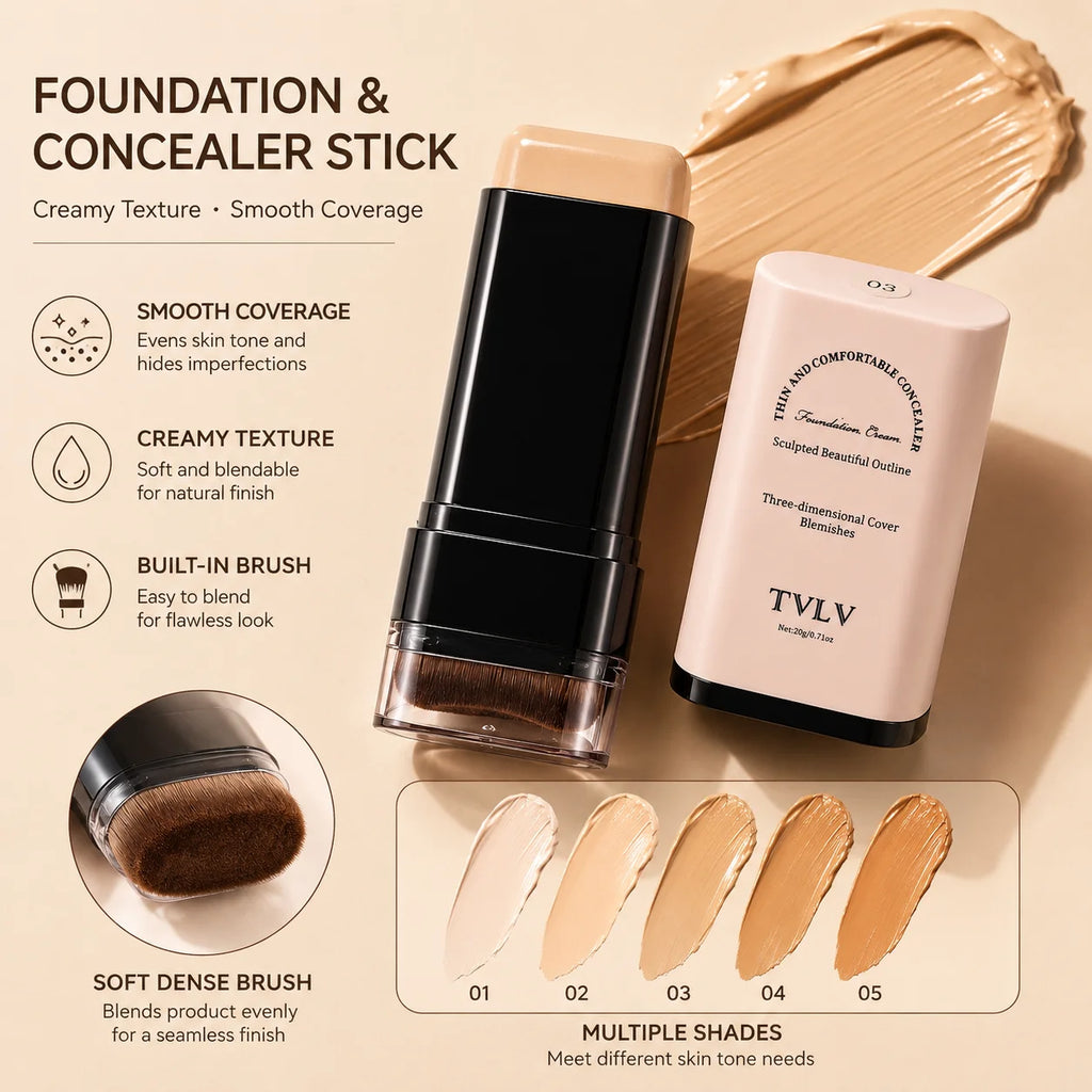 2-in-1 Concealer Foundation Stick | Velvet Finish Contour Pen Foundation Concealer Stick QXL