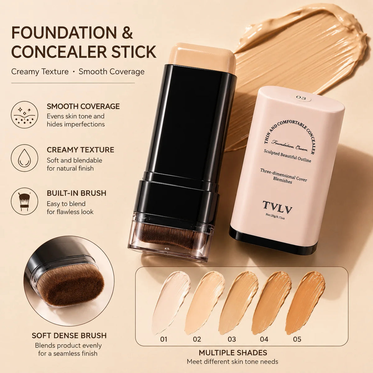 2-in-1 Concealer Foundation Stick | Velvet Finish Contour Pen Foundation Concealer Stick QXL