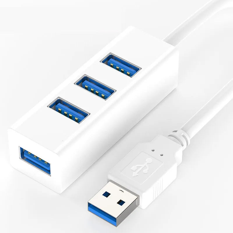 4-Port USB 3.0 Hub with Power Adapter | Plug & Play Splitter USB Hub QXL white 120cm