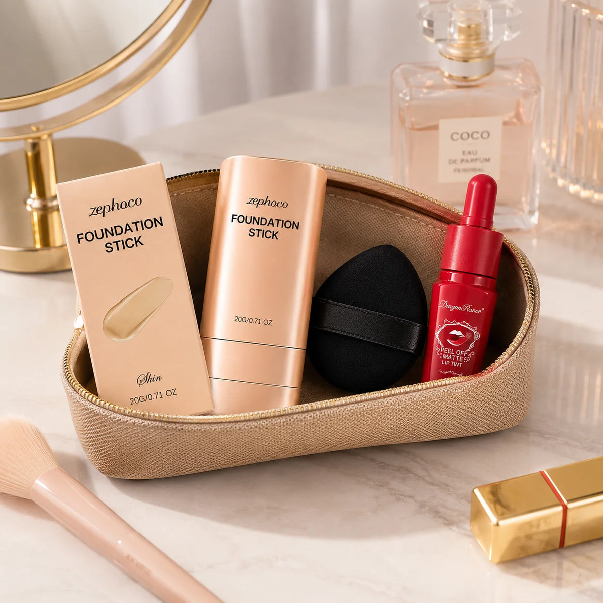 Foundation Stick & Peel-Off Lip Tint Makeup Kit | Smooth Finish Makeup Kit QXL