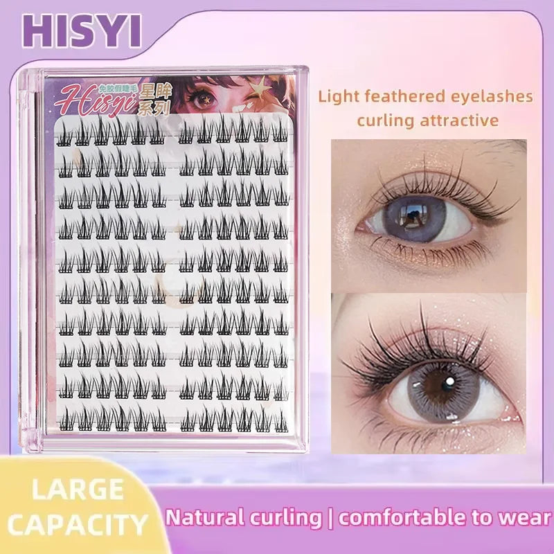 HISYI Glue-Free False Eyelashes | Segmented Individual Lashes False Eyelash Extensions QXL