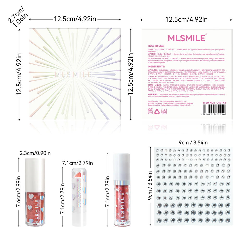 3-in-1 Lip & Cheek Makeup Set | Velvet Matte | 4-Piece Lip & Cheek Makeup Set QXL