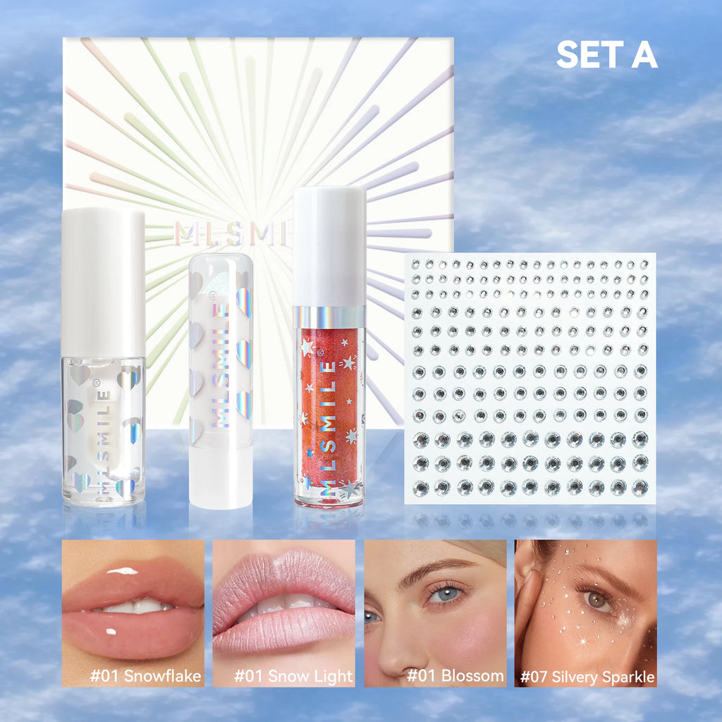 3-in-1 Lip & Cheek Makeup Set | Velvet Matte | 4-Piece Lip & Cheek Makeup Set QXL A
