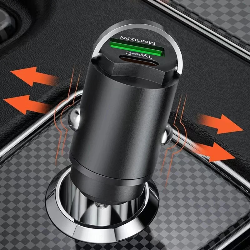 100W Dual Port Car Charger | QC 3.0 & USB-C Fast Charging Car Charger Adapter QXL