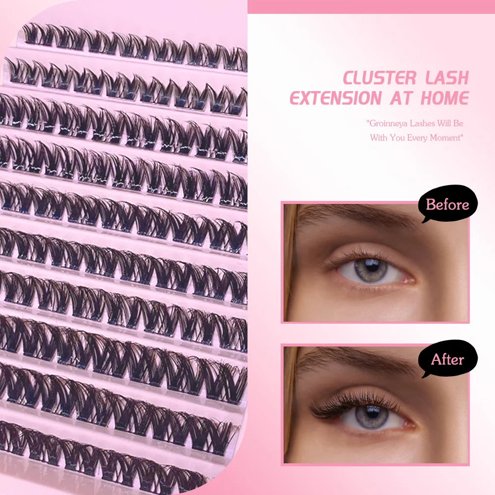 190-Pc 3D Cluster Lashes Kit | DIY Lash Extensions & Bond Seal Lash Extension Kit QXL