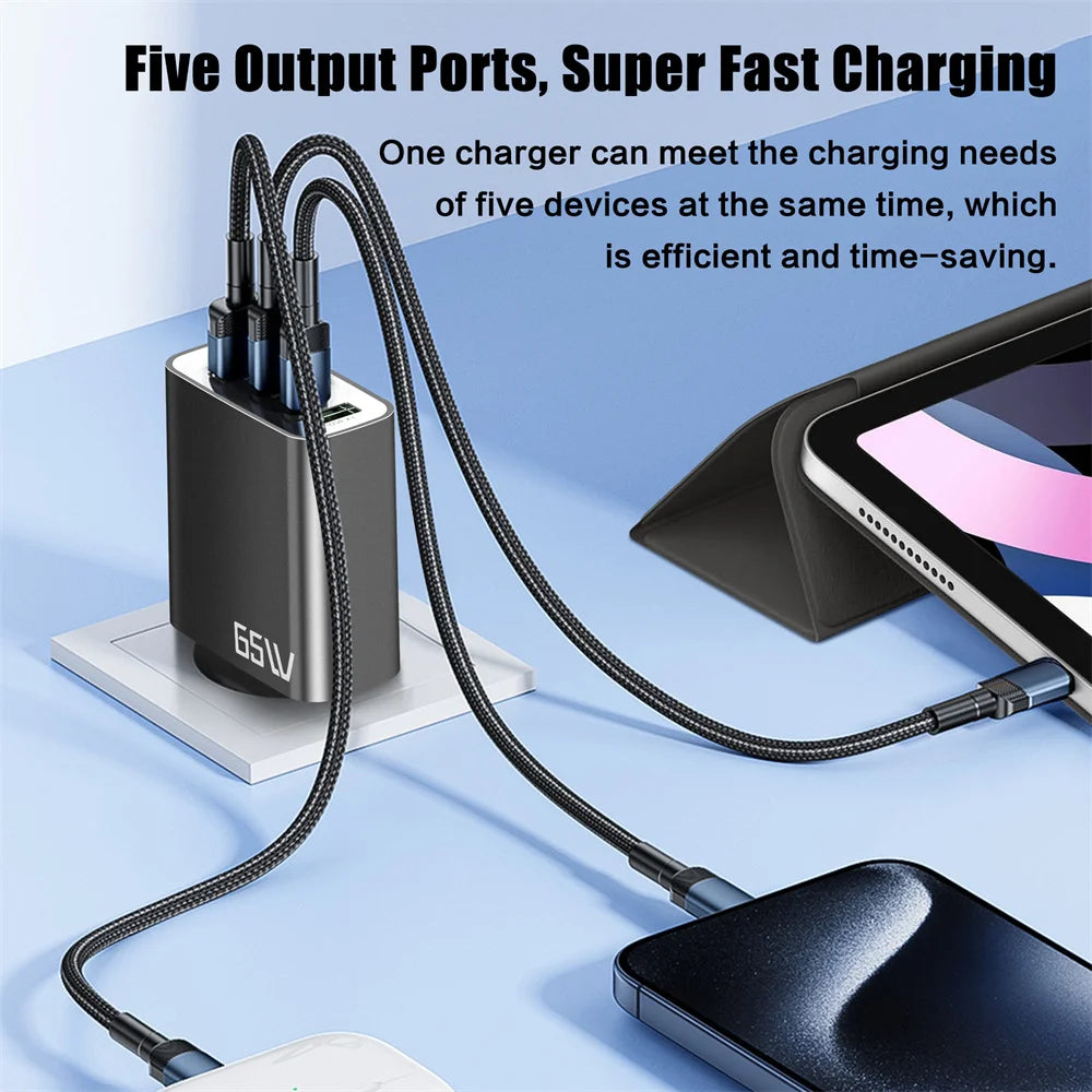 65W 5-Port USB-C PD Fast Wall Charger – iPhone & Samsung USB Wall Charger QXL