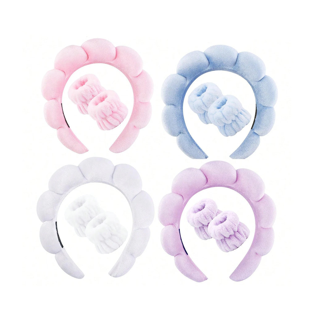3-Piece Sponge Headband & Wristband Set for Makeup & Skincare Spa Headband Set QXL