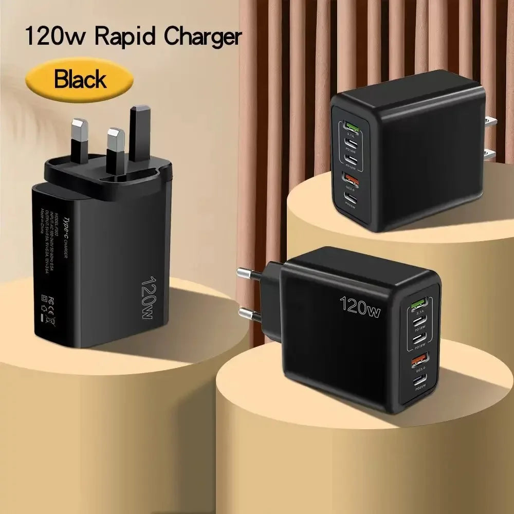 120W Multi-Port USB-C PD Wall Charger | Quick Charge 3.0 USB-C Wall Charger QXL