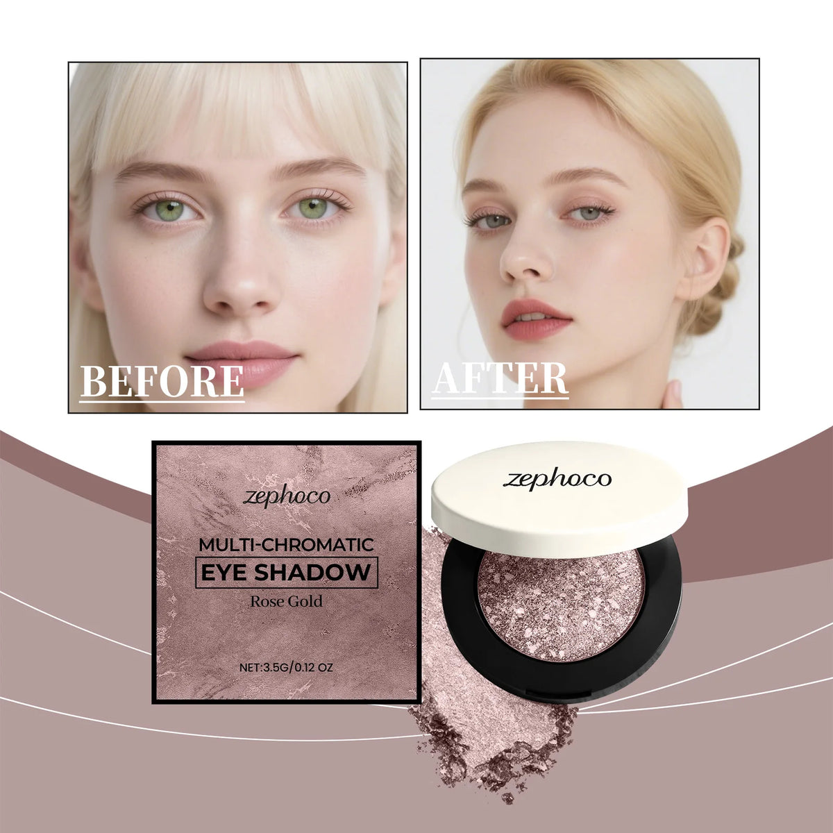 Rose Gold Shimmer Eyeshadow | Metallic Waterproof Pigmented Shimmer Eyeshadow QXL