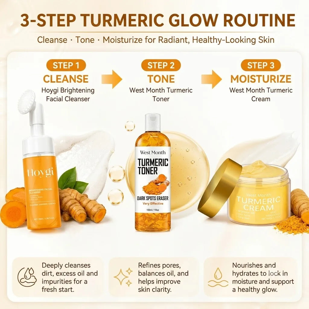 3-Piece Turmeric Skin Care Set | Toner, Cleanser & Cream Skin Care Set QXL
