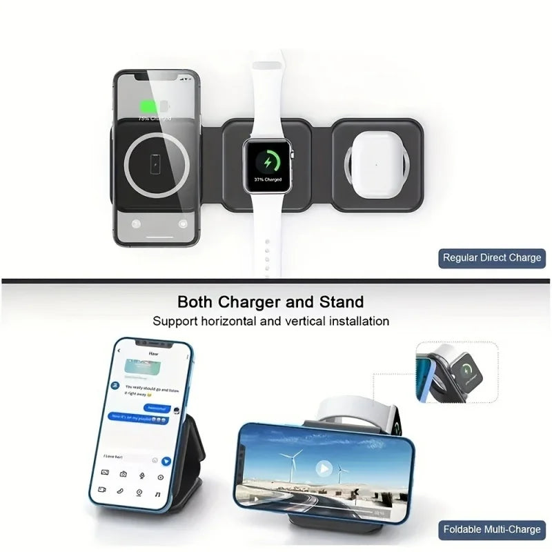 3-in-1 Foldable Magnetic Wireless Charger for iPhone & Apple Wireless Charging Station QXL
