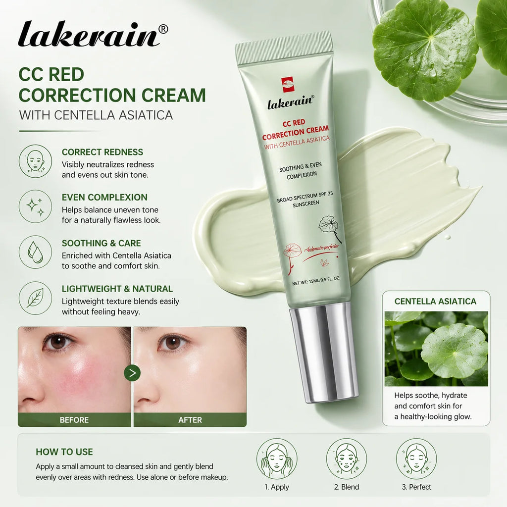 Lakerain Centella CC Cream | Color Correcting Foundation 15ml CC Cream Foundation QXL