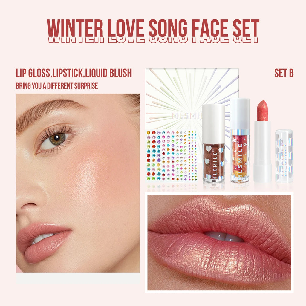 3-in-1 Lip & Cheek Makeup Set | Velvet Matte | 4-Piece Lip & Cheek Makeup Set QXL