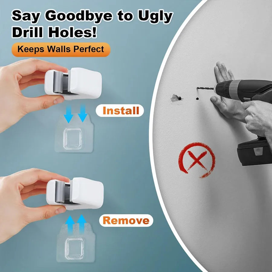 Wall Mount Mop & Broom Holder | Drill-Free 1–4 Pack Mop & Broom Holder QXL