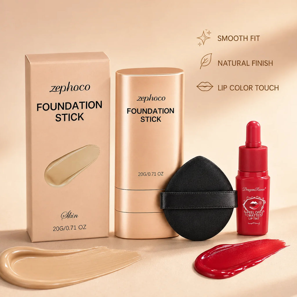 Foundation Stick & Peel-Off Lip Tint Makeup Kit | Smooth Finish Makeup Kit QXL