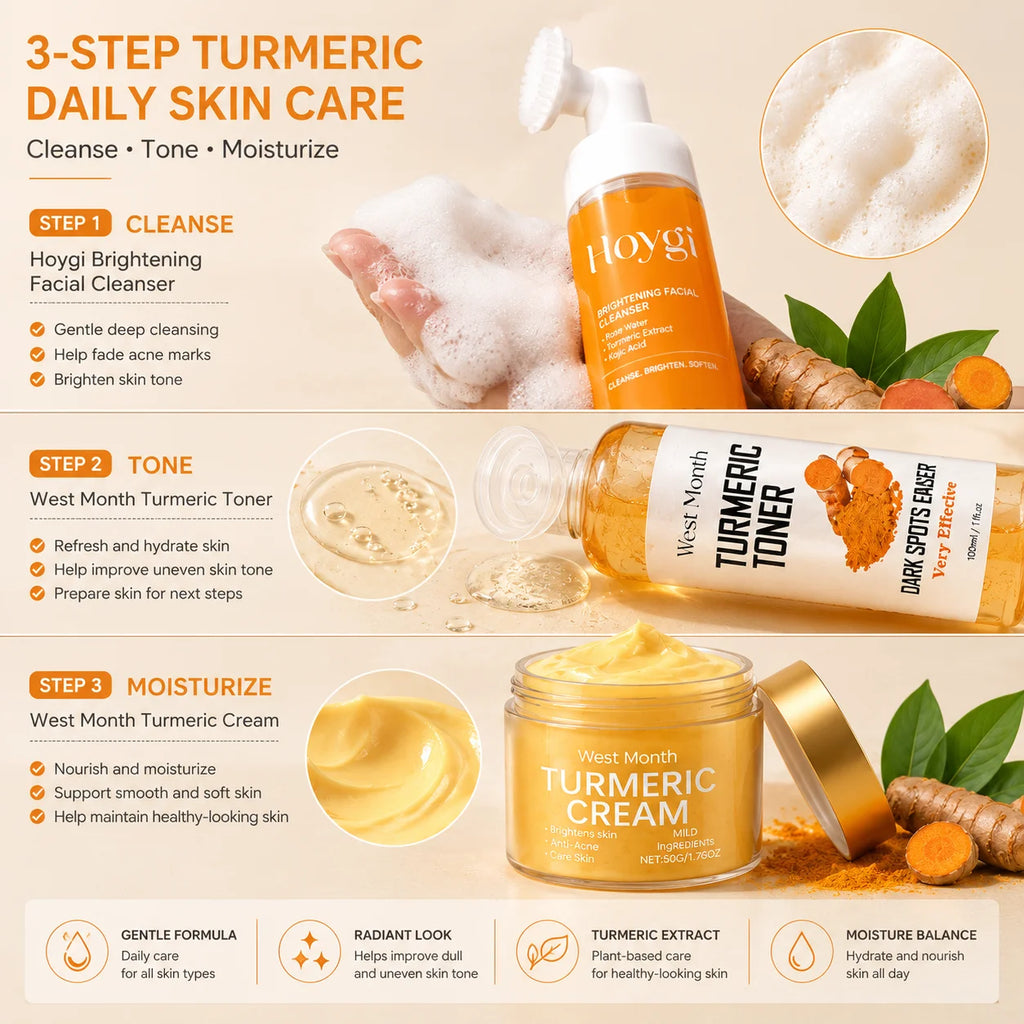3-Piece Turmeric Skin Care Set | Toner, Cleanser & Cream Skin Care Set QXL