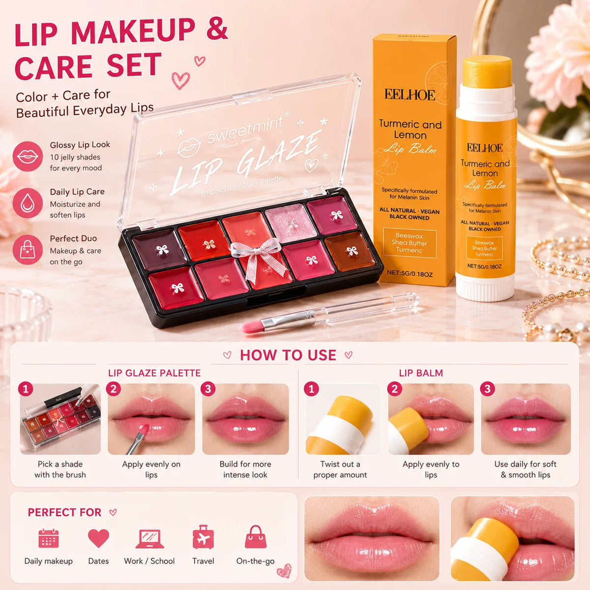 10-Color Lip Jelly Palette | Turmeric Lemon Gloss & Balm Set Lip Gloss Palette QXL