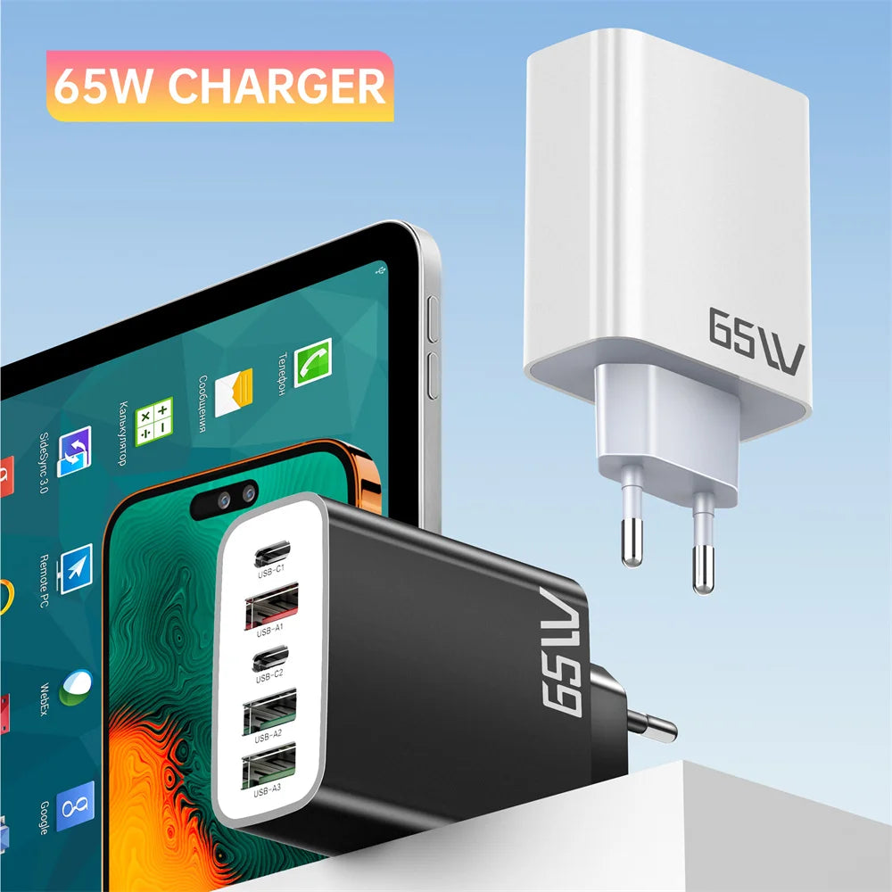 65W 5-Port USB-C PD Fast Wall Charger – iPhone & Samsung USB Wall Charger QXL