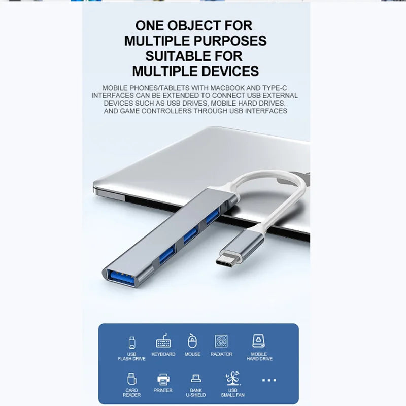 4-in-1 USB-C Hub 3.0 | 4-Port OTG Splitter for Laptop & Phone USB-C Hub Adapter QXL