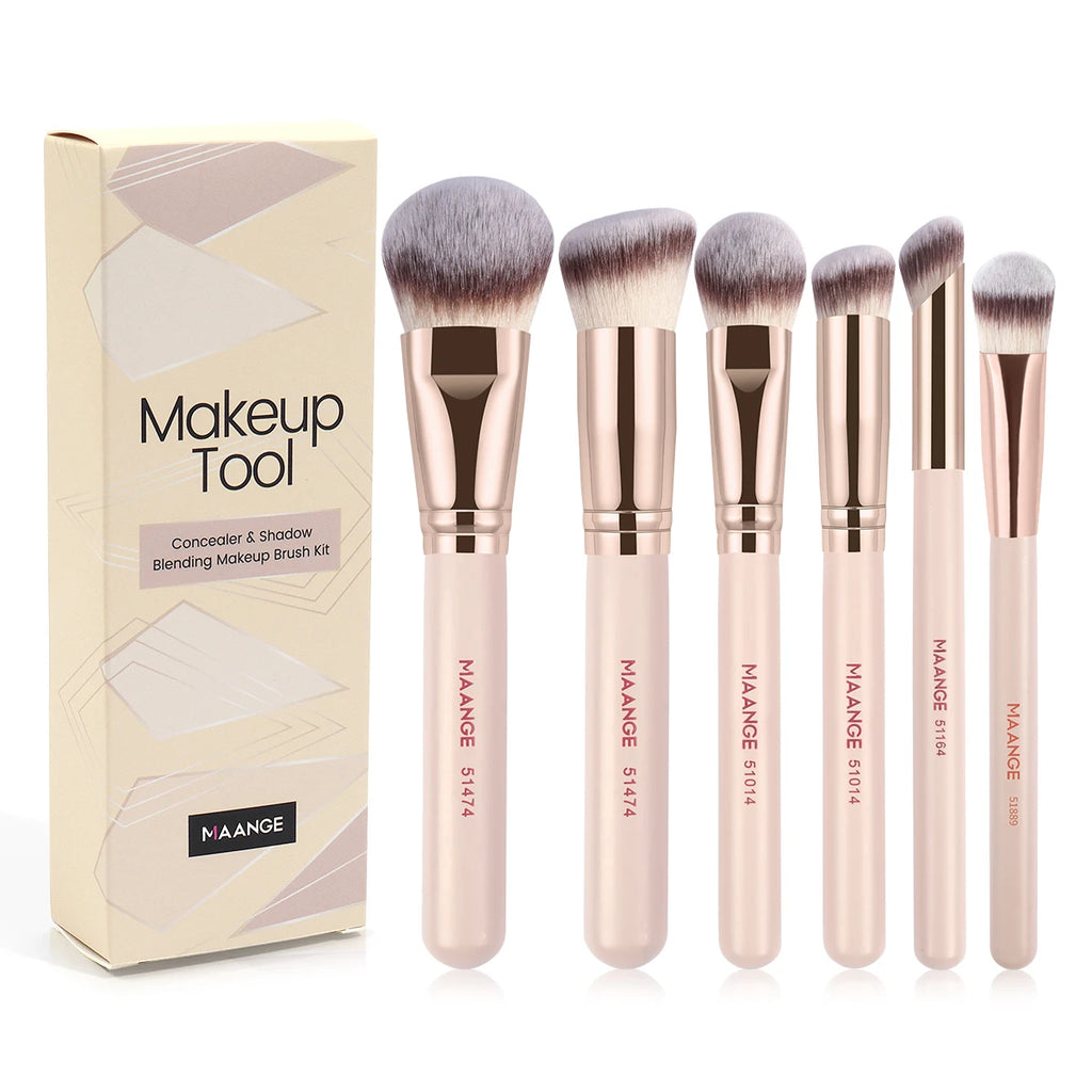 MAANGE 6-Pc Synthetic Makeup Brush Set | Foundation & Blending Makeup Brush Set QXL Apricot