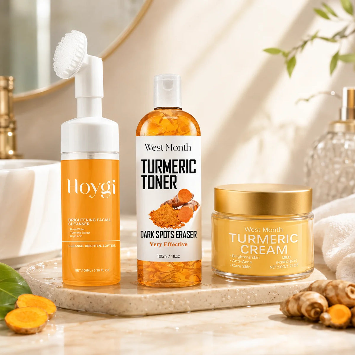 3-Piece Turmeric Skin Care Set | Toner, Cleanser & Cream Skin Care Set QXL