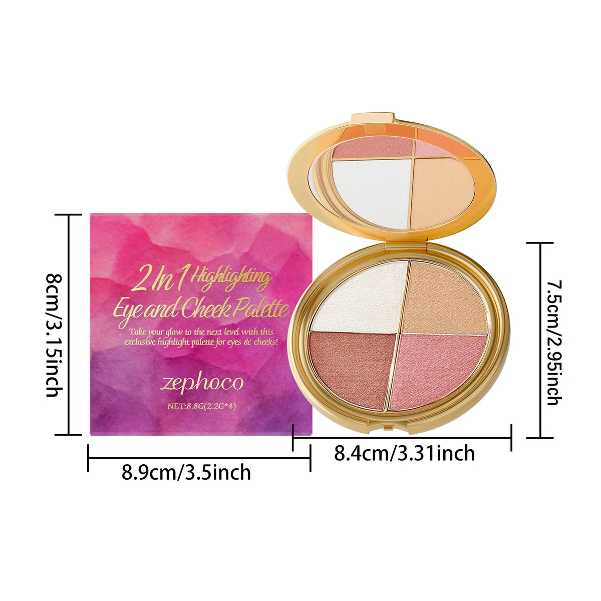 3-in-1 Highlighter Eyeshadow Blush Palette | Shimmer & Matte Eyeshadow Blush Palette QXL