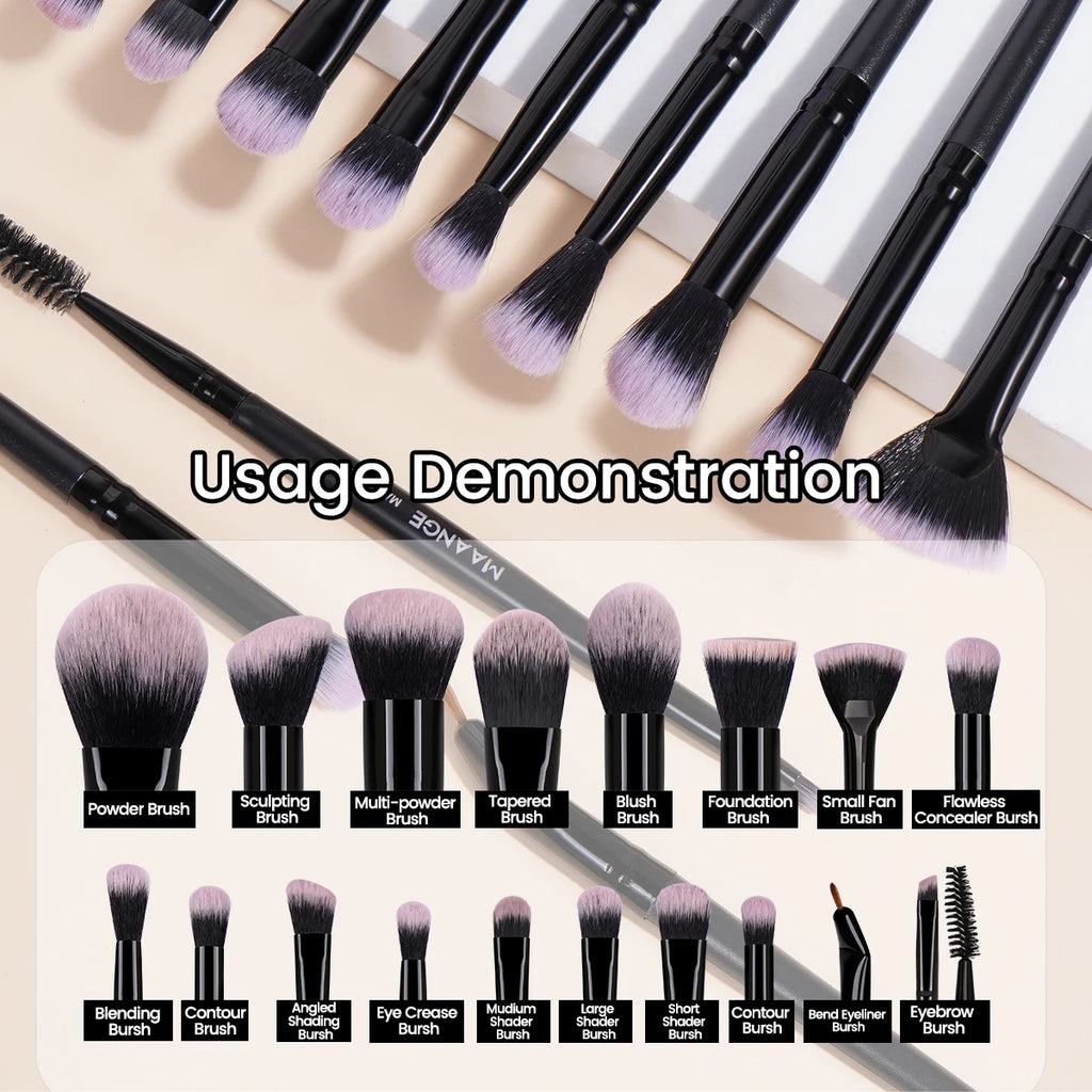 MAANGE 18-Pc Makeup Brush Set with Travel Storage Box Makeup Brush Set QXL