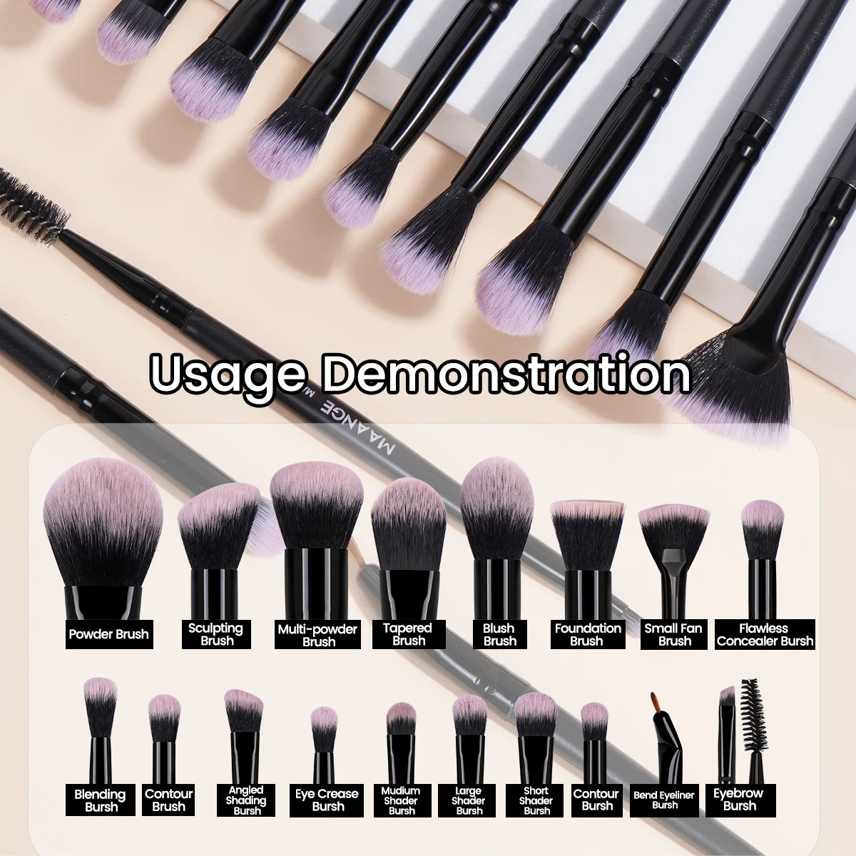 MAANGE 18-Pc Makeup Brush Set with Travel Storage Box Makeup Brush Set QXL