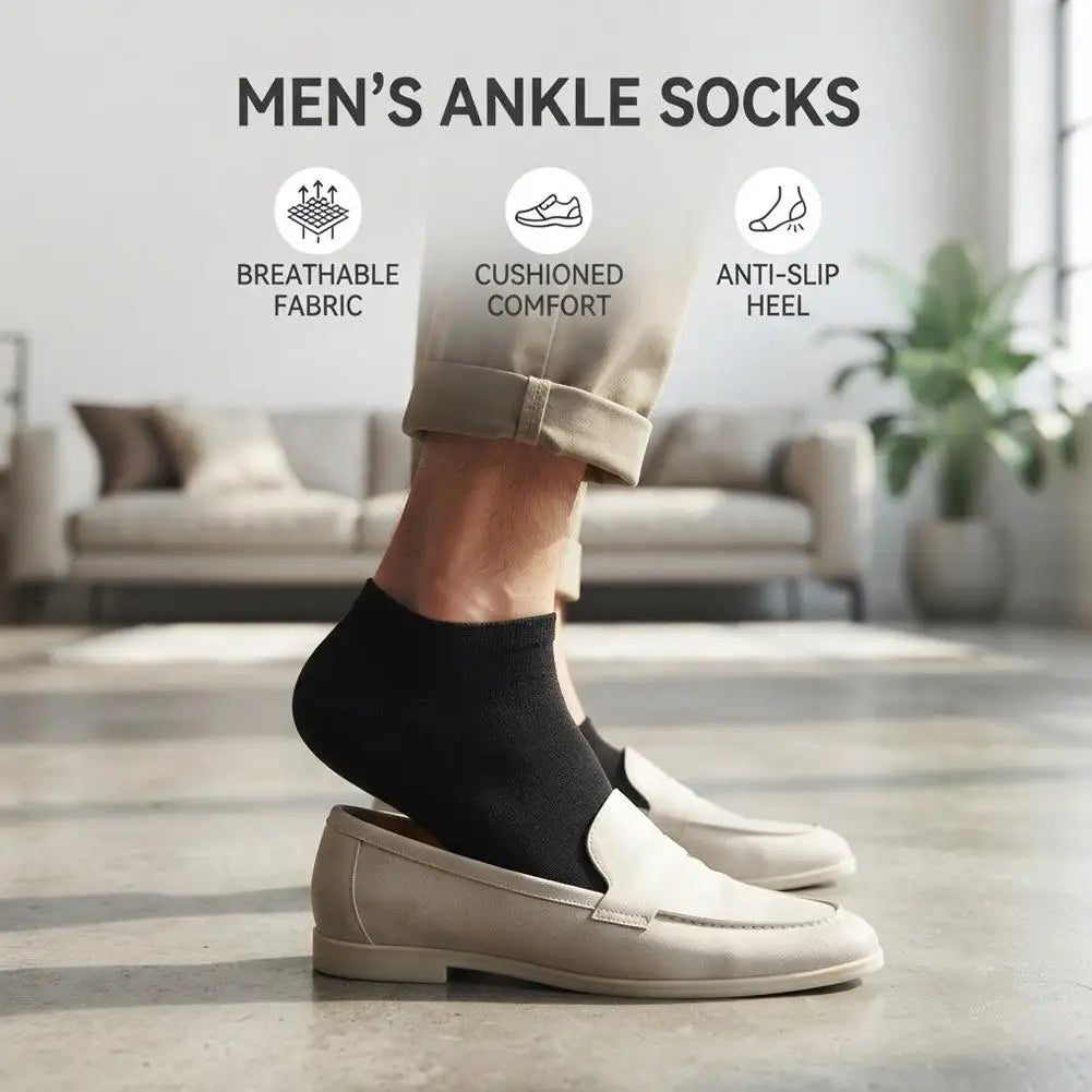 5-Pack Men's Low Cut Ankle Socks | Breathable Cotton Blend Ankle Socks QXL