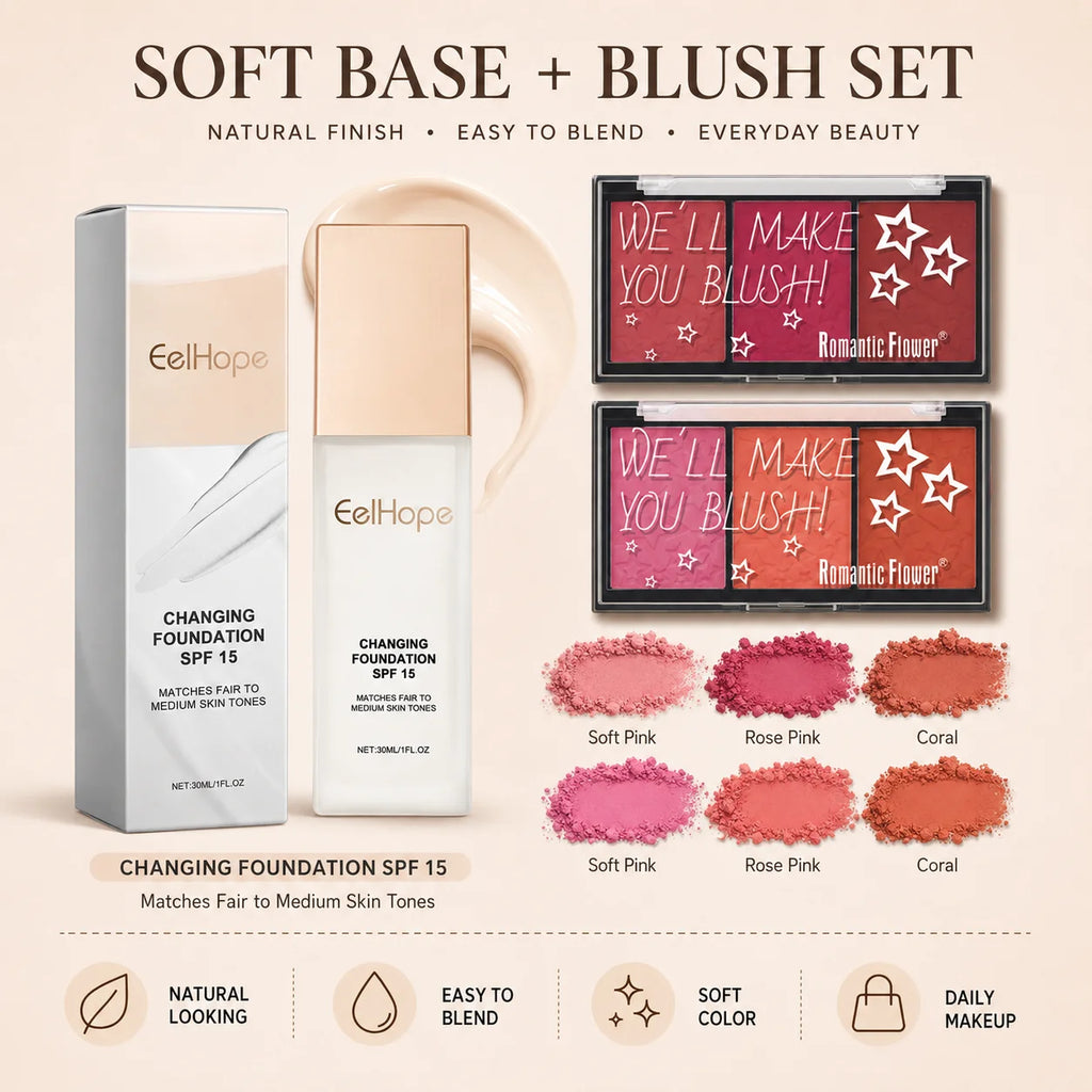 Hydrating Liquid Foundation & Face Blush Makeup Set Makeup Set QXL