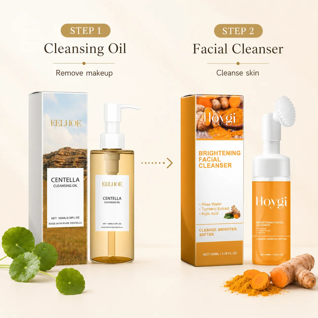 Turmeric Facial Cleanser & Centella Cleansing Oil 2-Piece Set Facial Cleansing Set QXL